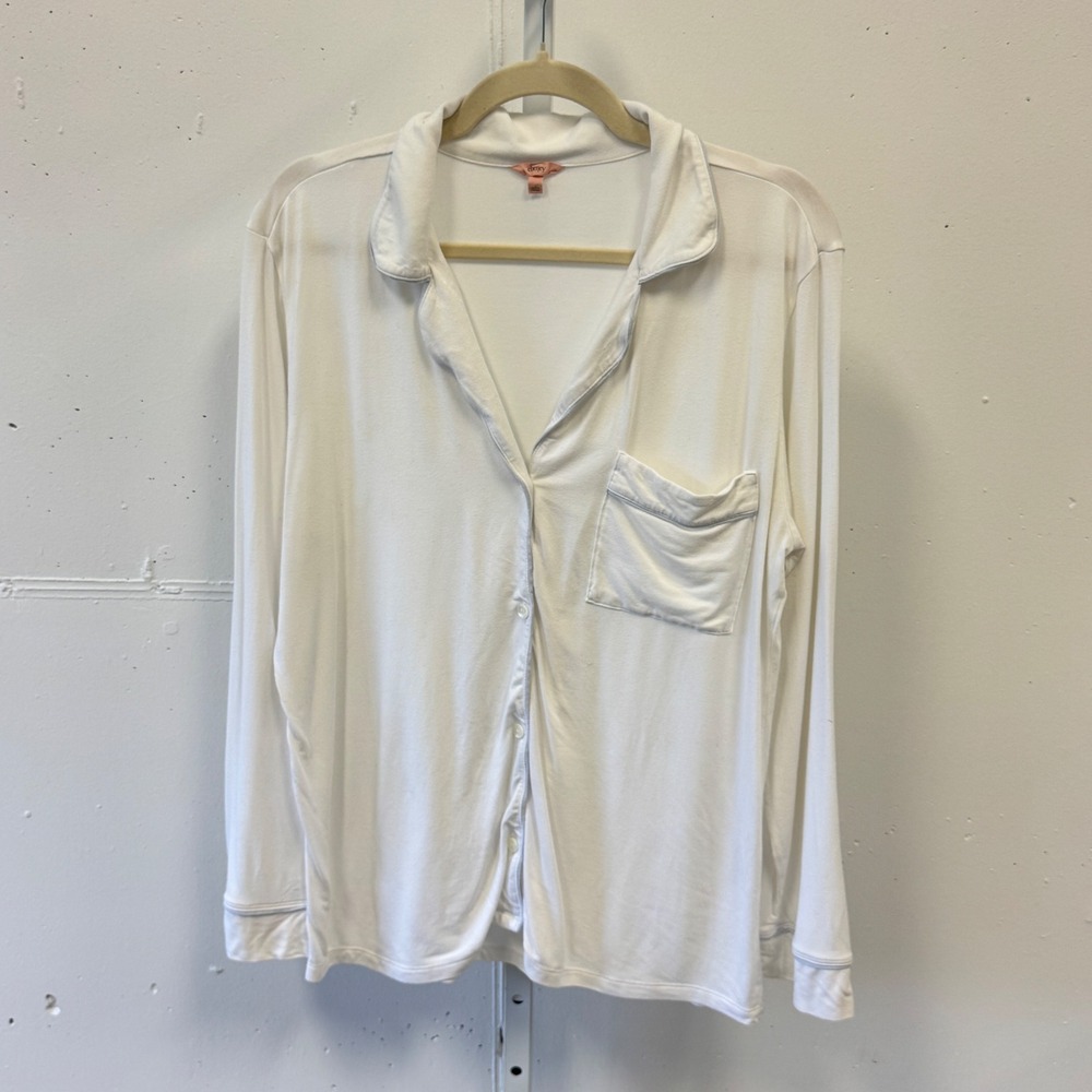 Eberjey Gisele Pajama Top White Modal Long Sleeve Button Down Sleep Shirt S
